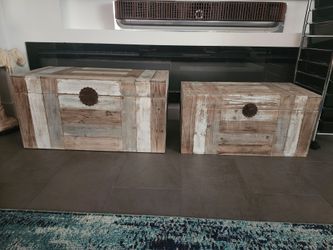 Rustic Wood Storage Trunk Set of 2