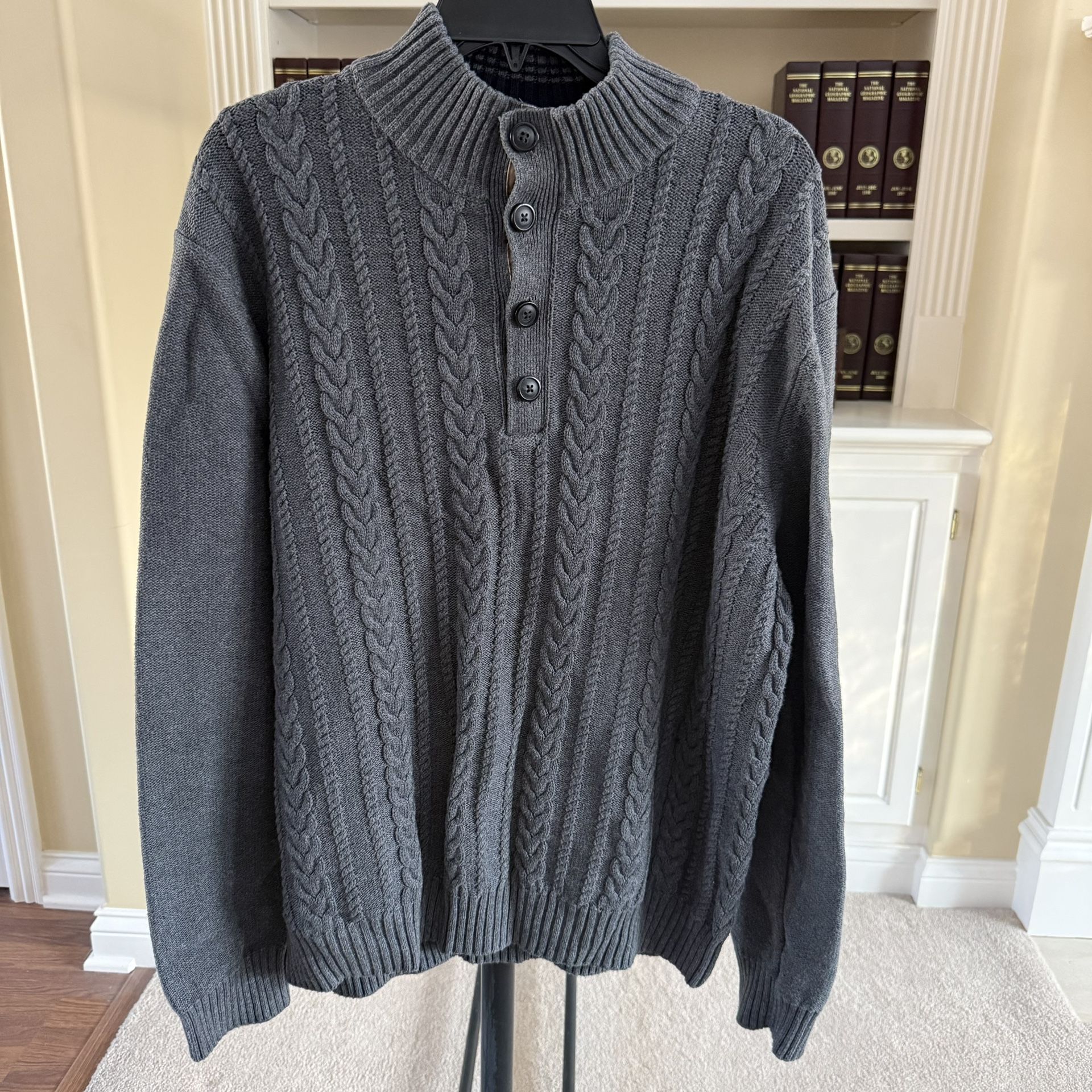 G. H. Bass Co. Men's gray cotton cable knit pullover fisherman sweater XL