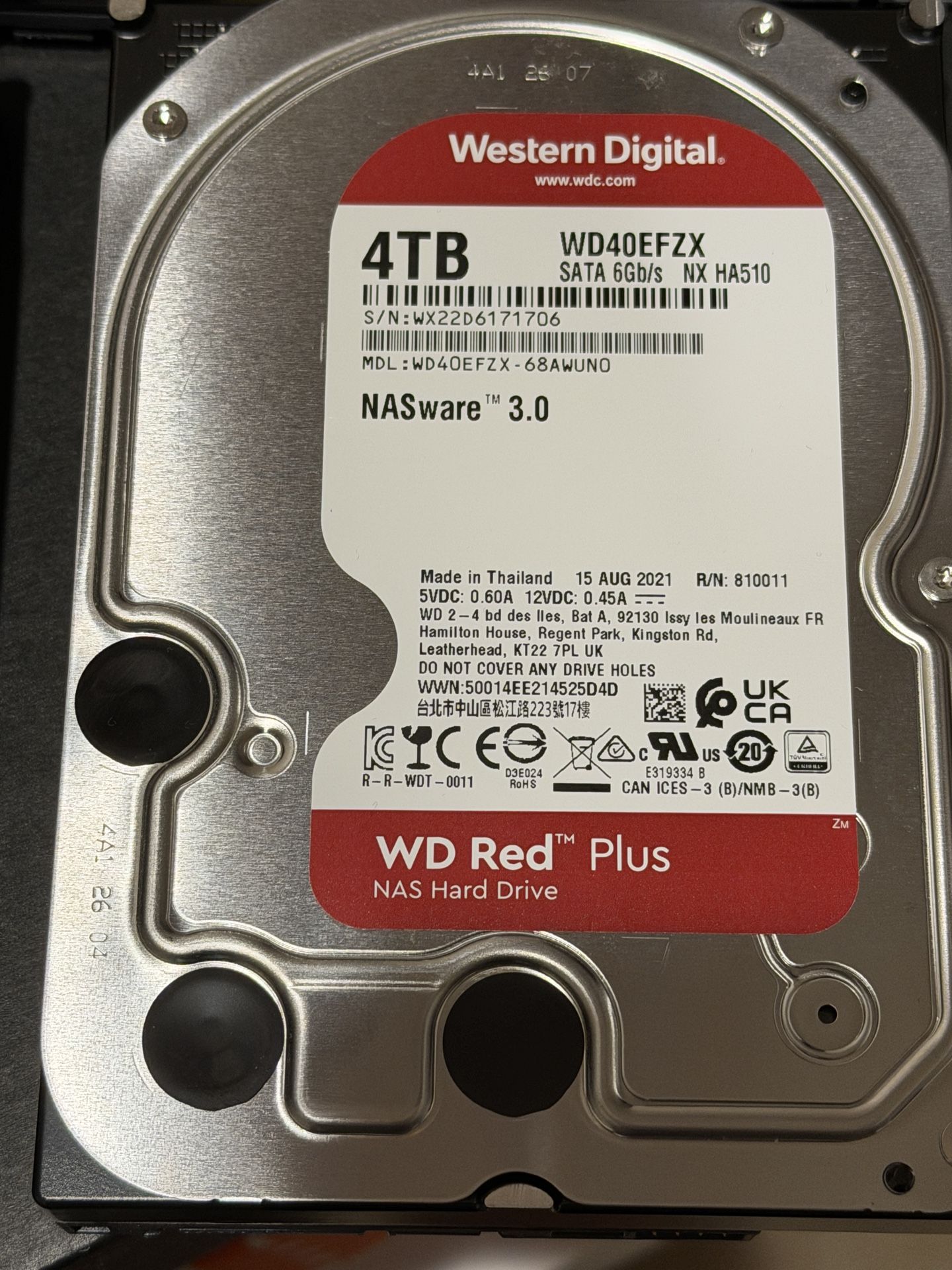 Western Digital 4TB Red Plus NAS Hard Drive.
