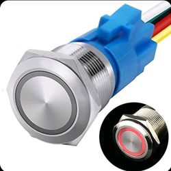 19mm METAL LATCH WATERPROOF SWITCH 12V red Color LED Waterproof Switch