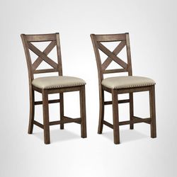2  Upholstered  Barstools Ashley Moriville Rustic Farmhouse 24.5"
