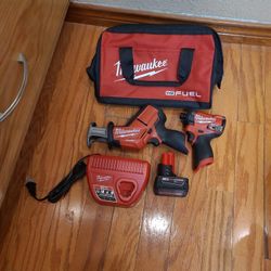 Milwaukee M12 'Fuel' Reciprocating Hackzall, 1/4" Hex Impact Driver, Battery, Charger Kit