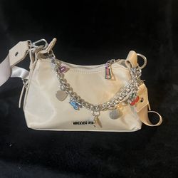 Madden NYC Light Brown Purse -Chunky Chain, Charms, Removable Pouch, 9.5”