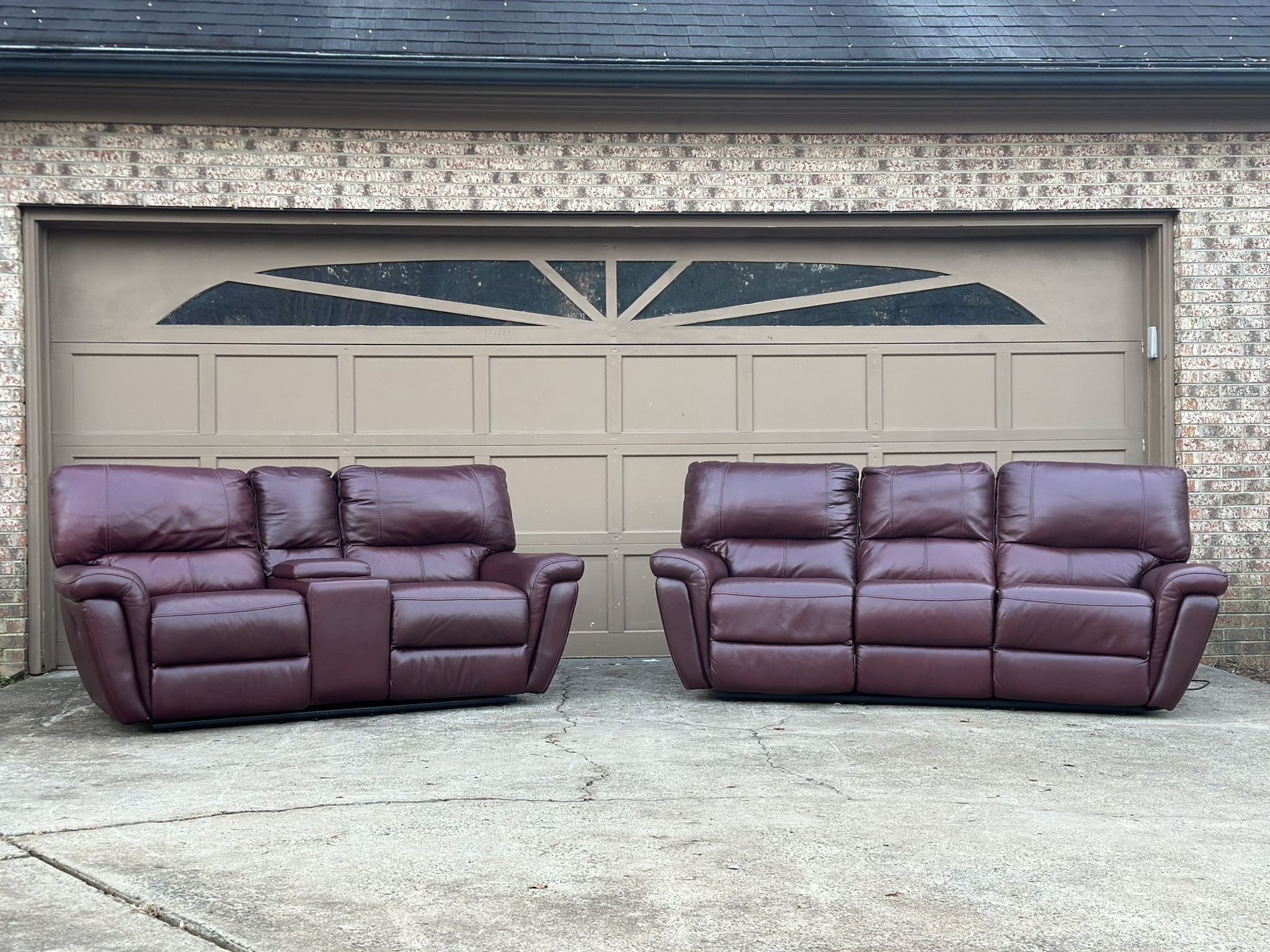 Burgundy Real Leather Sofa & Loveseat (Delivery Available!)