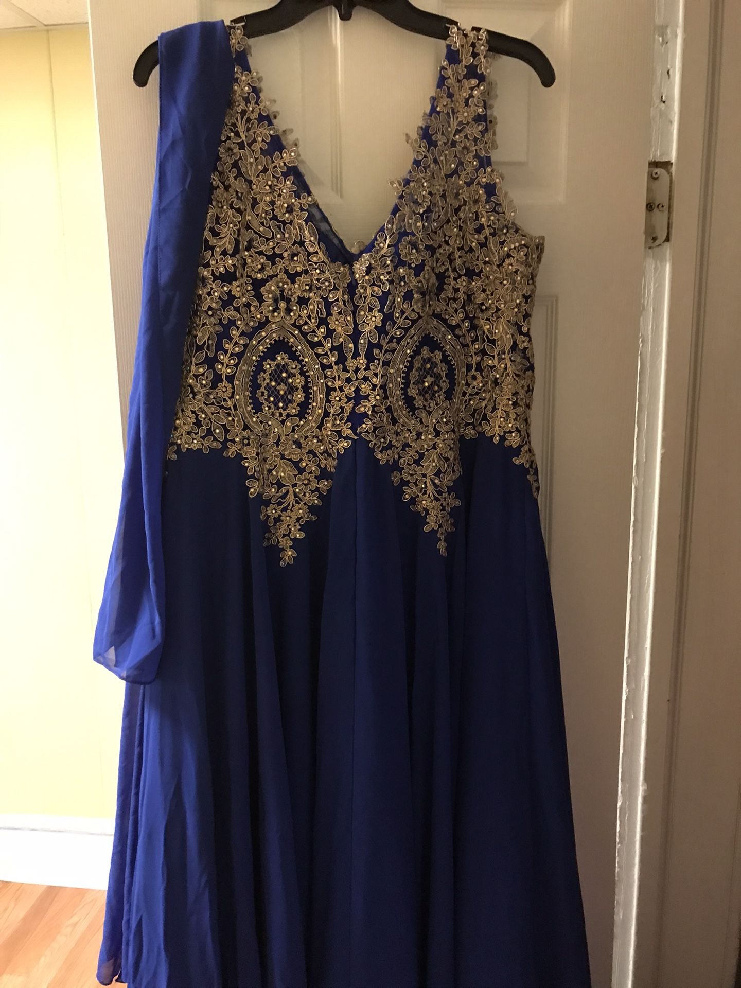 Gold And Royal Blue Prom Dress 