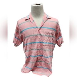 Vintage Profiles by Van Heusen Size Large Pink Blue Striped Button Down Shirt