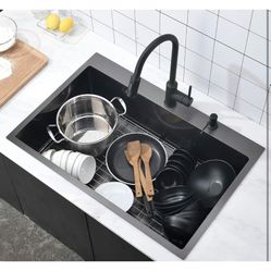 33″x22″x9″ Drop In Kitchen Sink Black Top Mount (D013B-1)