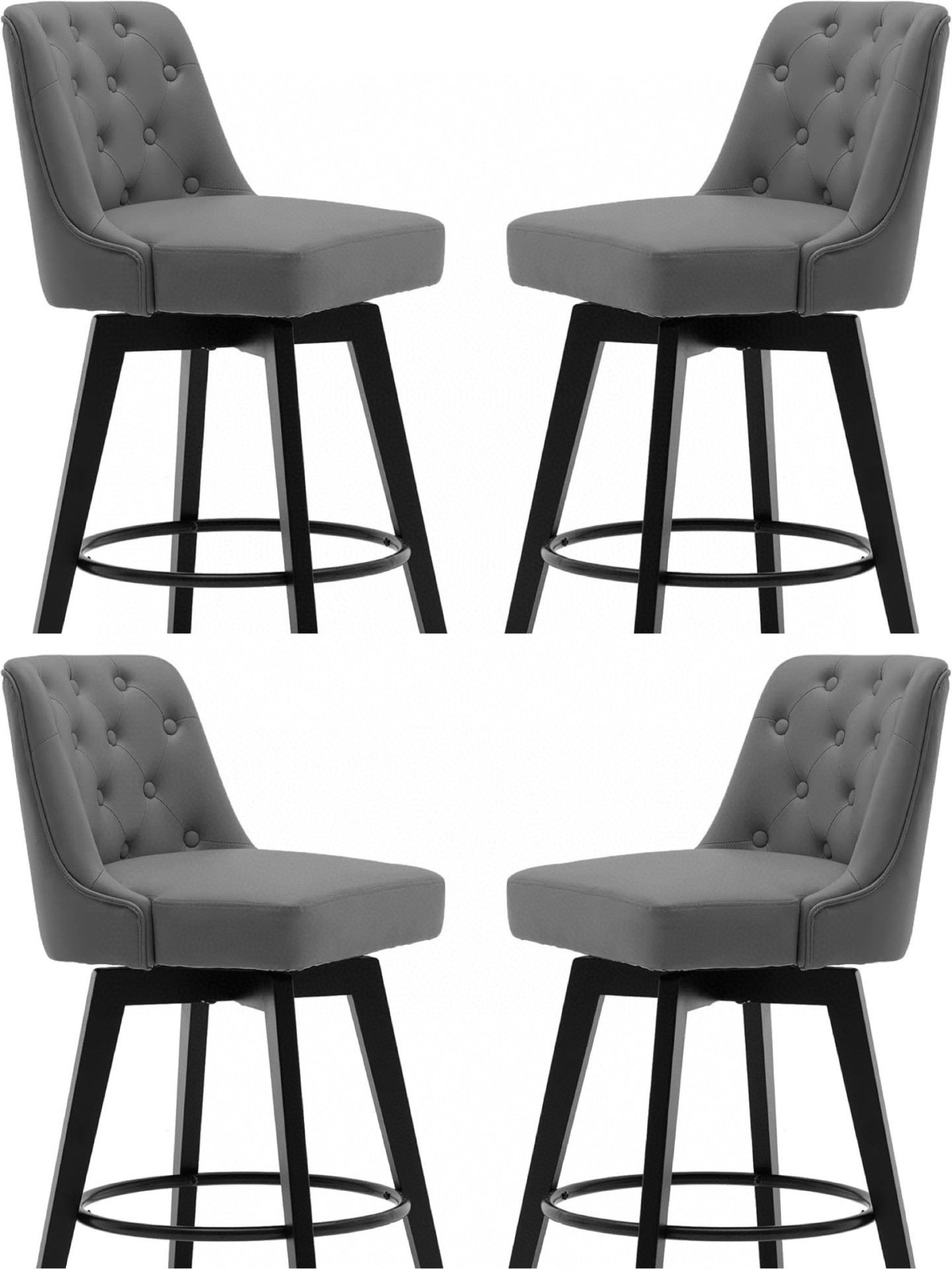 26" Set of 4 Counter Stool, 360 Free Swivel Upholstered Bar Stool with Back Faux Leather, Gray