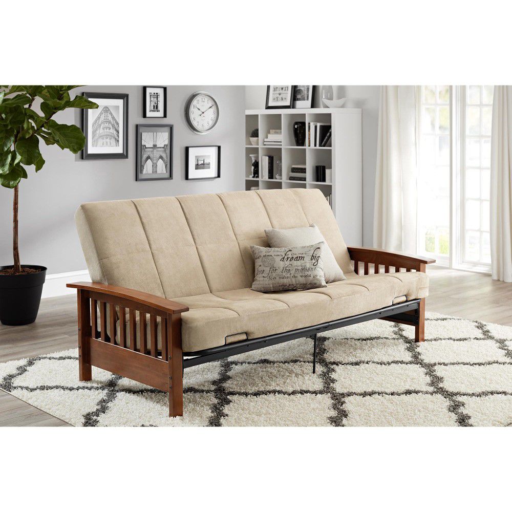 Home & gardens neo mission wood arm futon with 6"mattress.