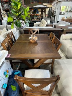 Extendable Dining set with 6 Grey Fabric Chairs