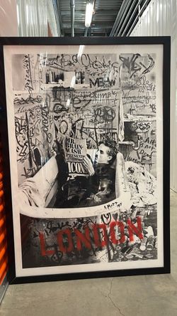 Mr Brainwash ICONS 2009 London poster, framed, large. Charlie Chaplin bathtub. $280 OBO. Pickup LA.