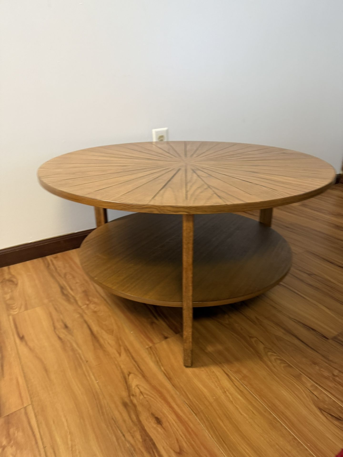 Round Coffee Table, 35" Circle Wood Coffee Table with Storage Shelf, 2 Tier Center Table for Living Room Apartment Home Furniture, Easy Assembly (Espr