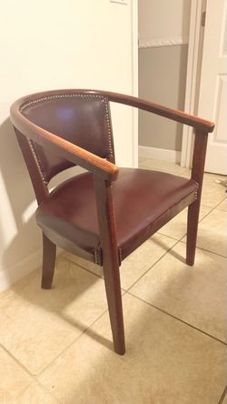 Barrel Back Leather Accent Chair with Nailhead Trim