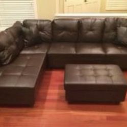 Brown Leather Sectional Couch And Ottoman 
