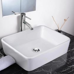 Aquaterior 19x16 Rectangular Porcelain Sink Bathroom Vanity Sink w/ Drain Fregadero - Remodeling Needs - Back to School Sale
