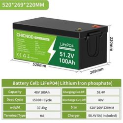 baterías LiFePO4 de 12 .8 V 200 Ah, & 48v 100Ah