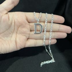 925 Sterling Silver Women Men Letter Initial D Letra & Figaro Chain