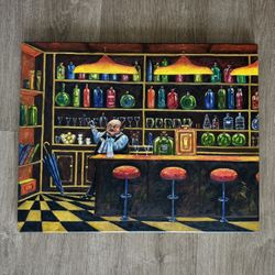Original Oil Painting – Cozy Vintage Bar Scene