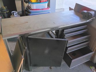 Craftsman metal tool desk plus 2 sleeping bags and tent