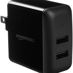 Amazon Basics 24W Two-Port USB-A Wall Charger (12W, 2.4A per port) for Phones (iPhone 16/15/14/13/12/11/X, Samsung, and more), non-PPS, Black