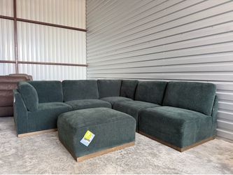 NEW Henredon Fabric Modern Modular Sectional with Ottoman, Green