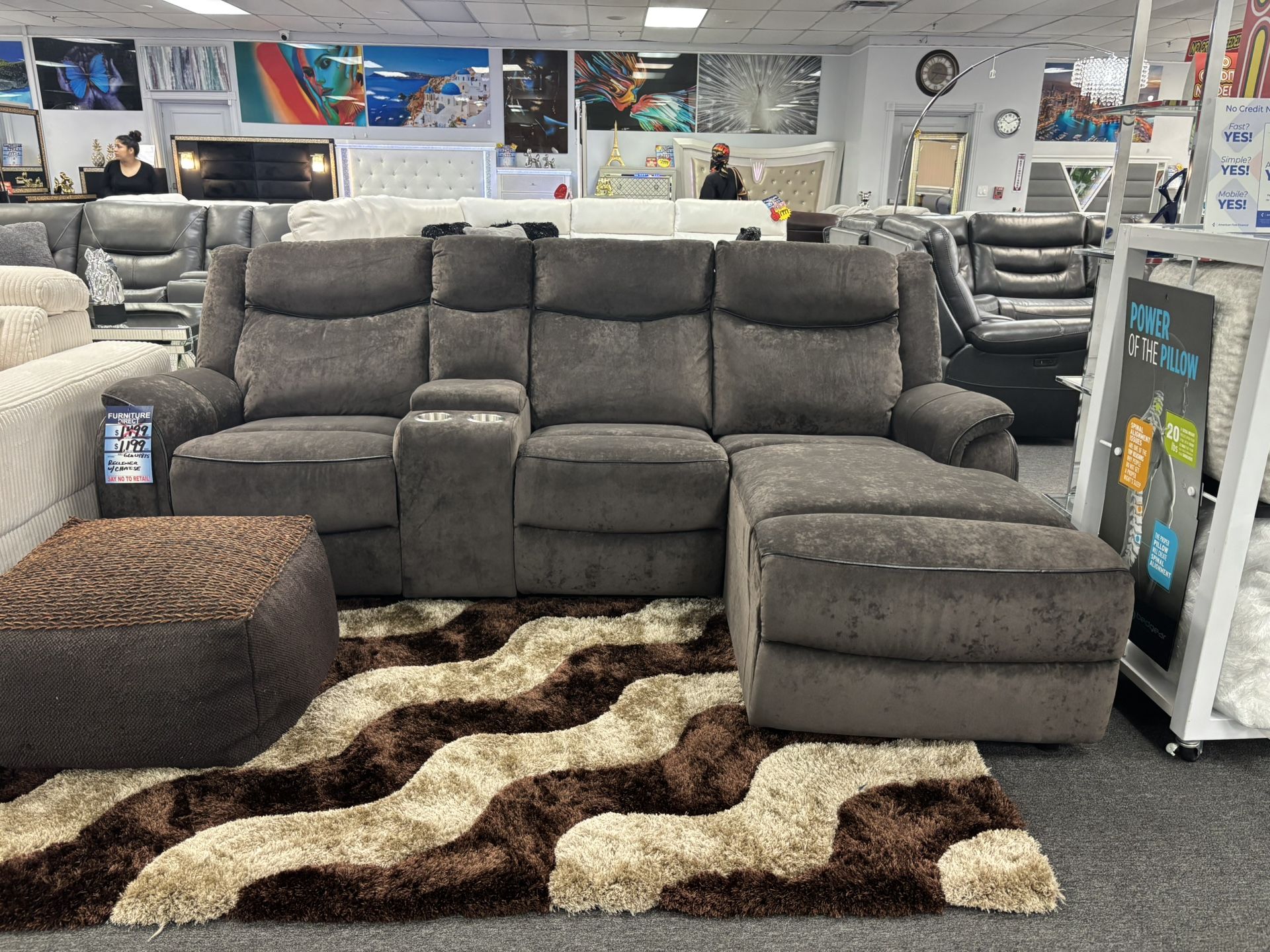 Brown Microfiber L- Shaped Sectional Couch For Sale ( New) 4th Of July Furniture Liquidation Sale