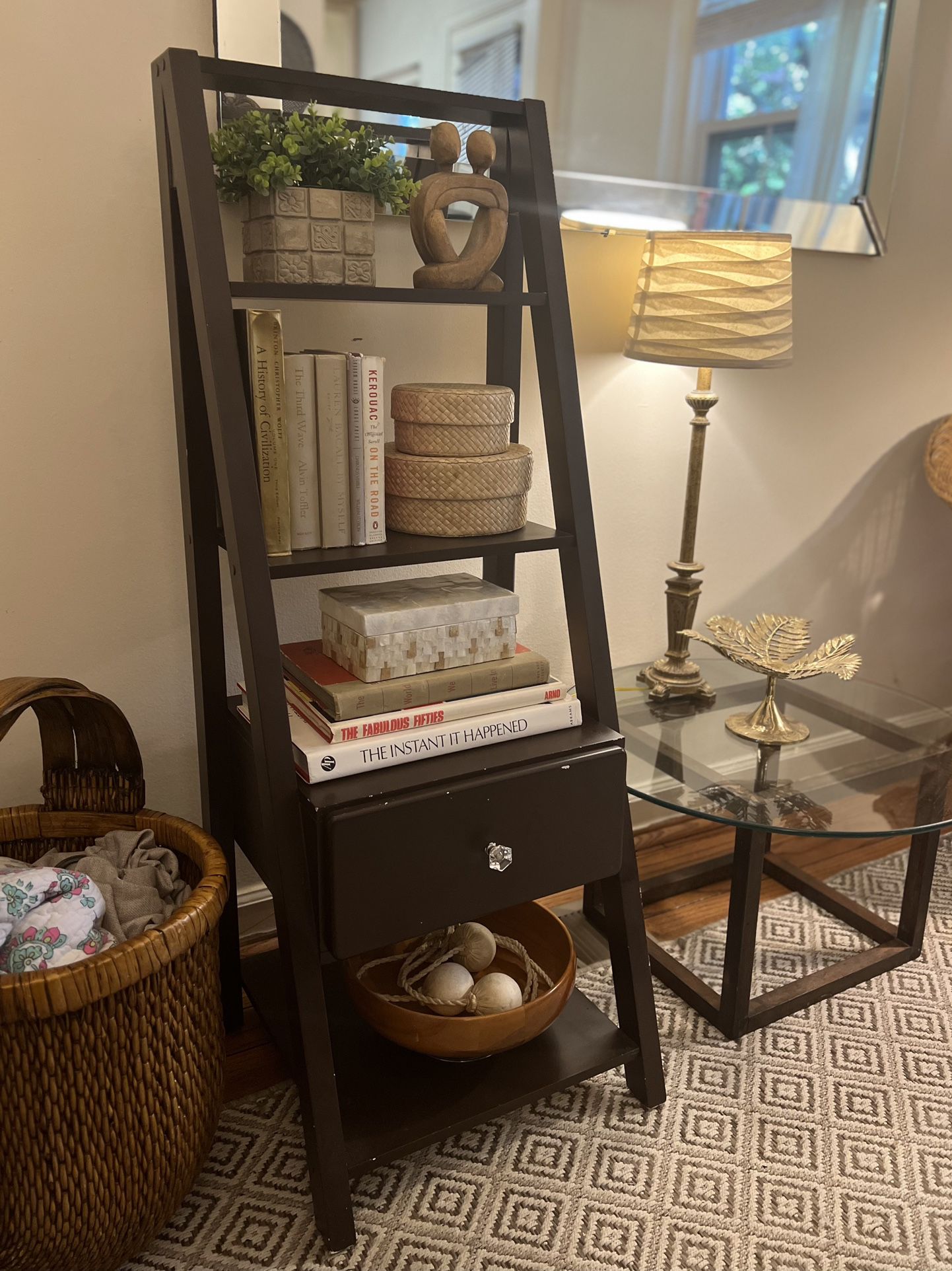 Dark Brown Ladder Bookcase/Bookshelf with Storage