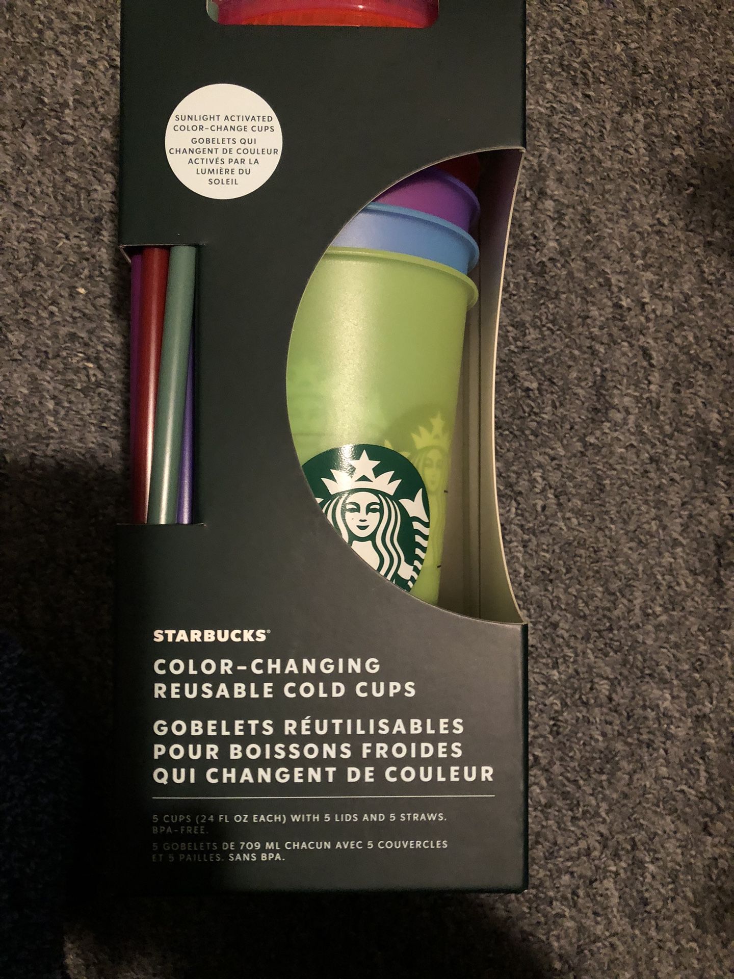 STARBUCKS 5 PACK COLOR CHANGING VENTE CUPS WITH STRAW NEW IN BOX SUMMER 2022