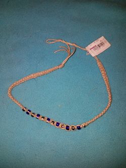 Blue and silver bead hemp necklace