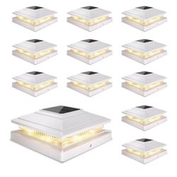 Solar Post Cap Lights Outdoor 12pack, Waterproof Fence Post Solar Lights for 4x4 5x5 6x6 Wood/Vinyl Posts, White Deck Post Lights with 2 Color Modes D