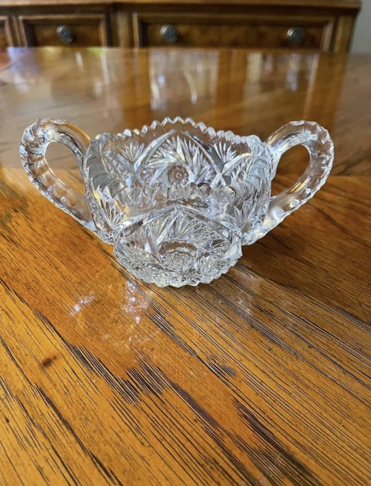 Beautiful Like New Vintage Cut Glass or Crystal Double Handled Sugar Bowl