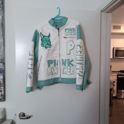 Pink Panther Leather jacket white and teal