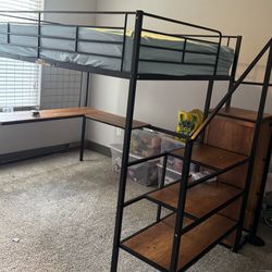 Loft Bed With Stairs And Desk W Mattress