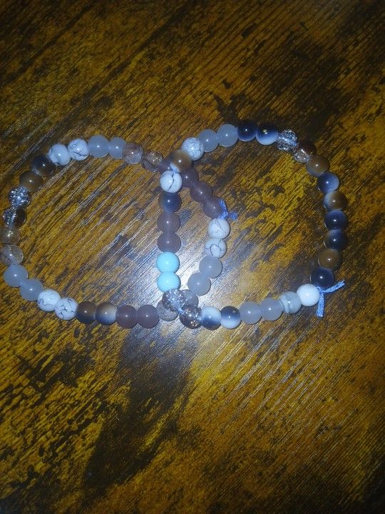 A pair of bracelets homemade.