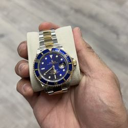 2008 Rolex Submariner Date Blue 16613 40mm Blue 18k Gold Steel Box Paper Rehaut complete