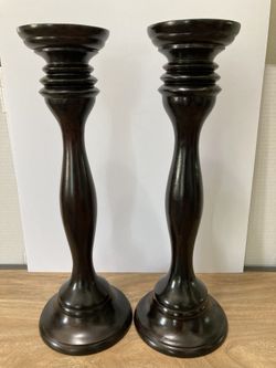 Set of 2 Pottery Barn 20" Tall Black Mahogany Wood Candle Holders