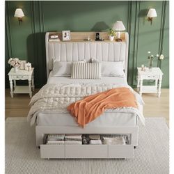 GarveeHome Upholstered Bed Frame with Storage Headboard, no box spring, Platform Bed Frame.Full size