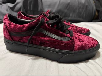 Vans burgundy velvet platform shoes