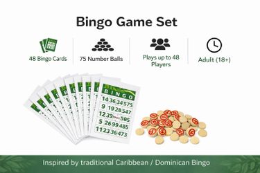 Classic Dominican Bingo Game Set – 48 Cards, 75 Wooden Chips, Caribbean Family Party Game for Adults & Groups