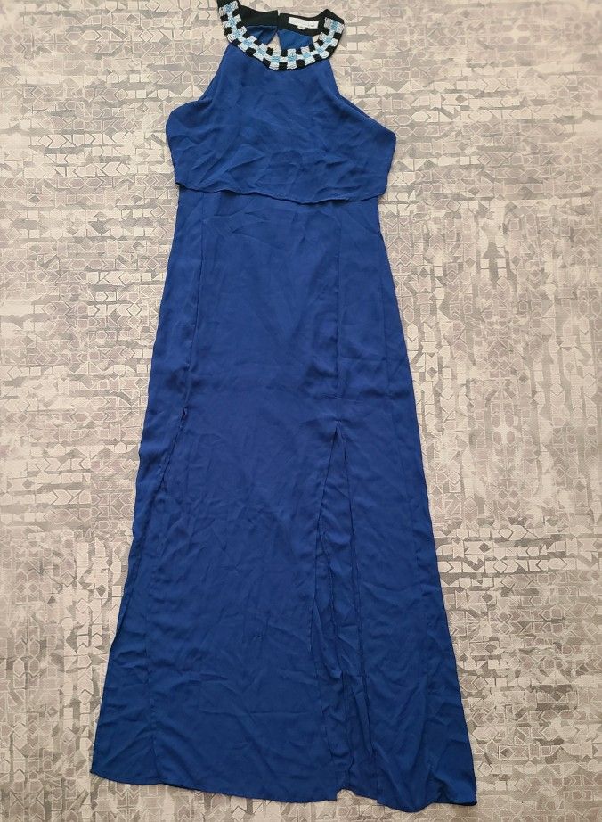Royal Blue Evening Gown with Beaded Neckline, Size S
