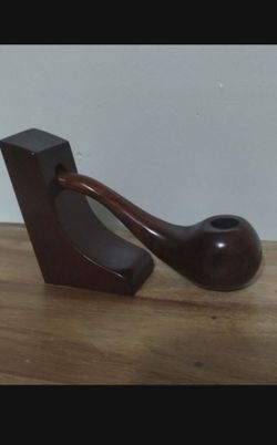 VINTAGE WOODEN PIPE & HOLDER 6.5" - Q1