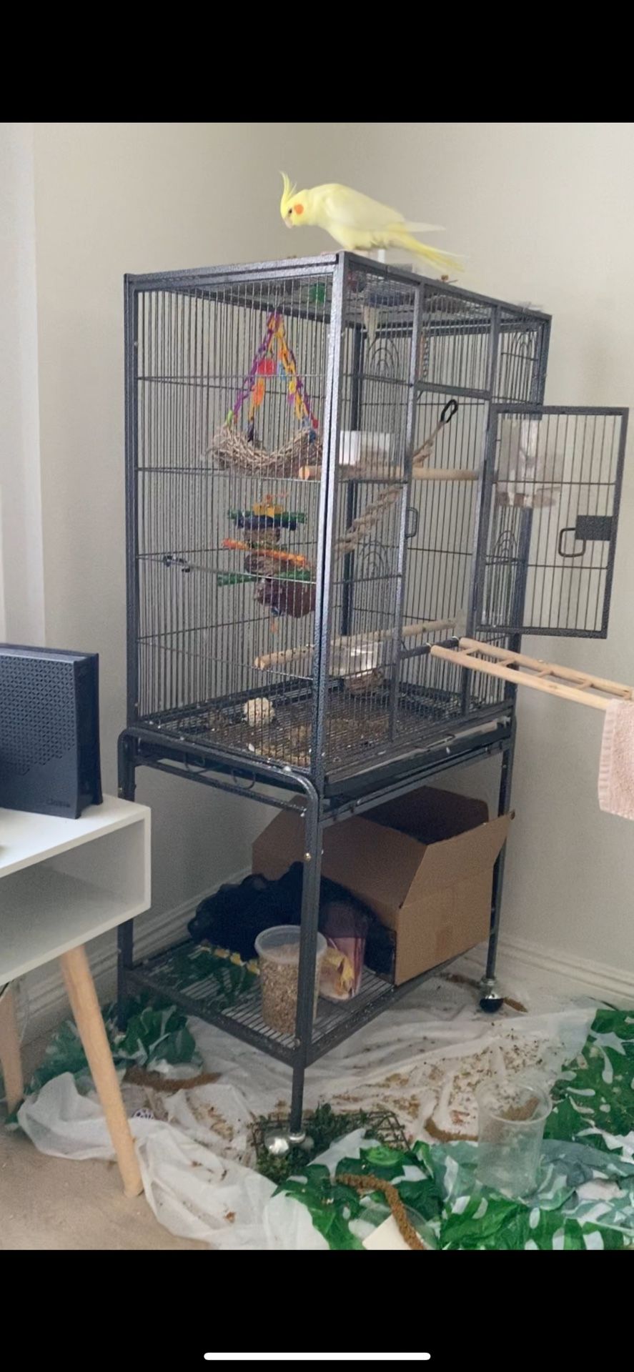 Bird Cage With Storage Area And Wheels
