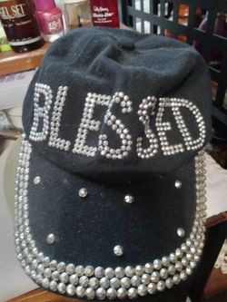 Black Rhinestone Hat Saying Blessed