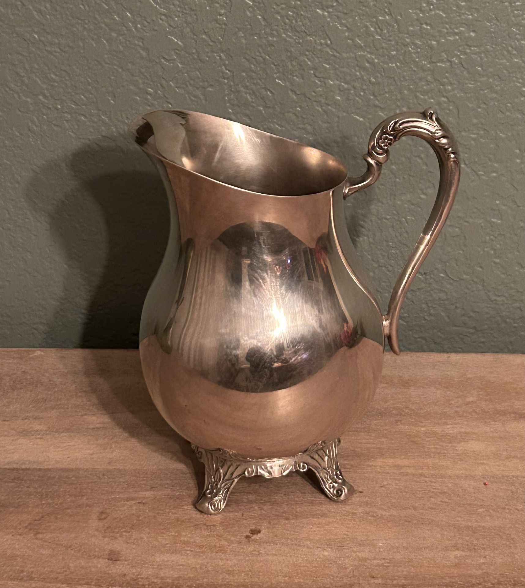 Vintage Silverplate Water Pitcher with Ice Guard 9” Tall