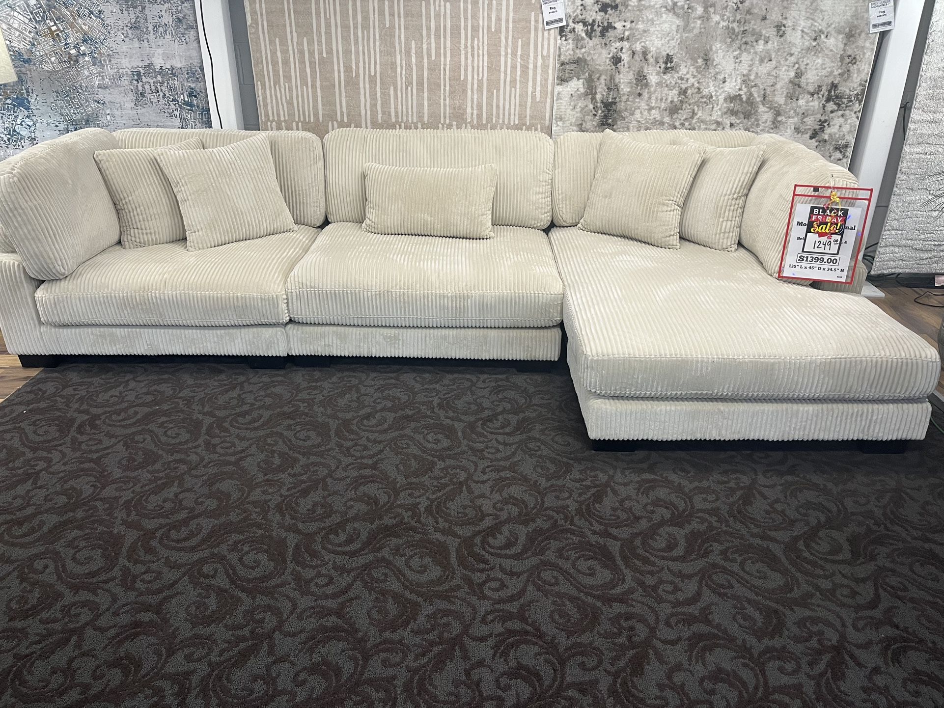 Beige Corduroy Sectional