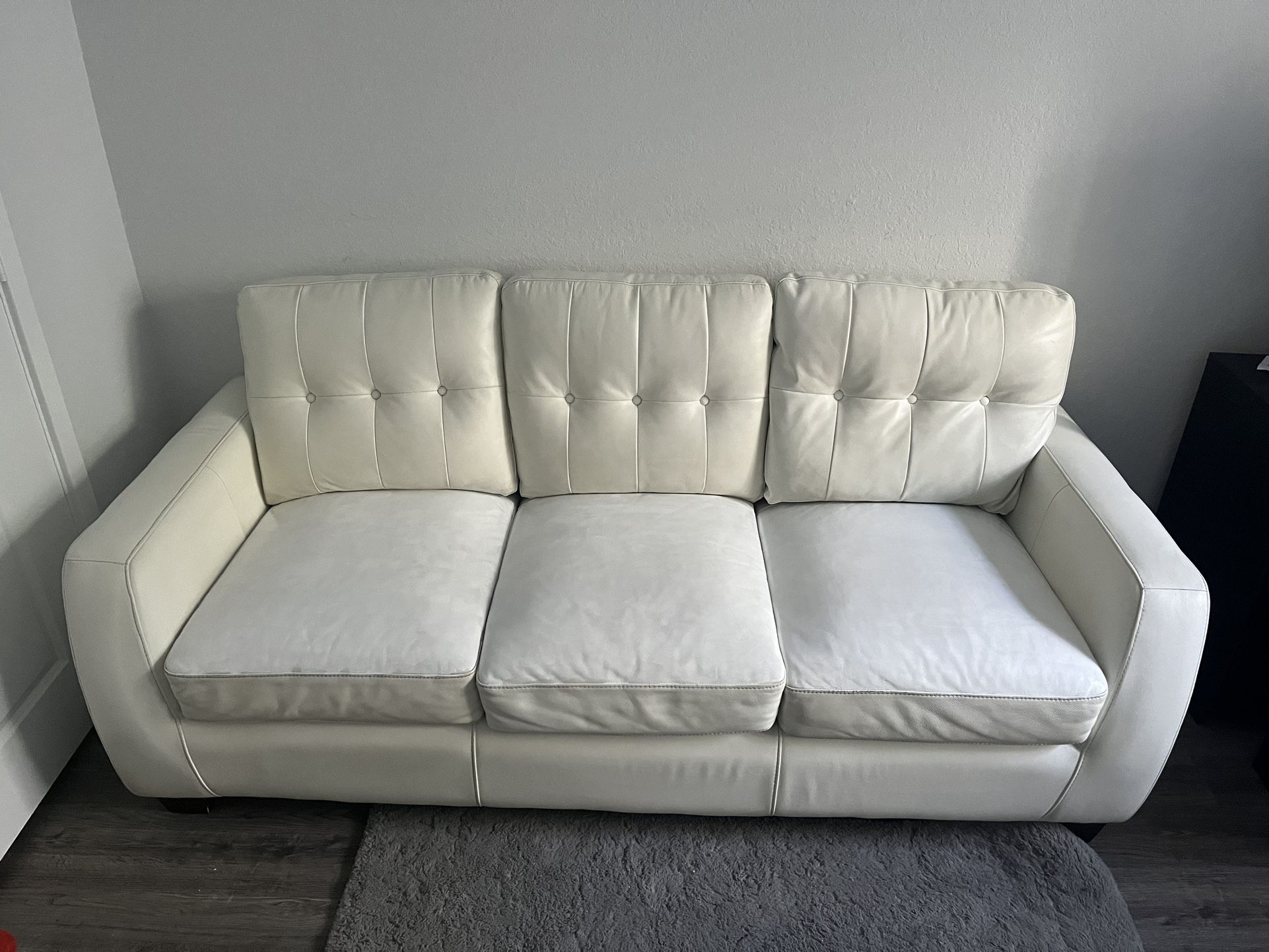Contemporary Cube Style White Faux Leather Sofa.