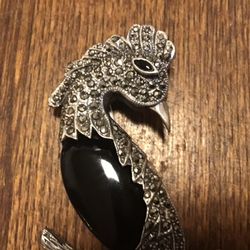 Sterling Silver Onyx Parrot Brooch