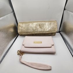 LOT OF 2 WALLWTS Big Buddha Long Clutch Wallet in Gold Reptile Print & Pink Wall