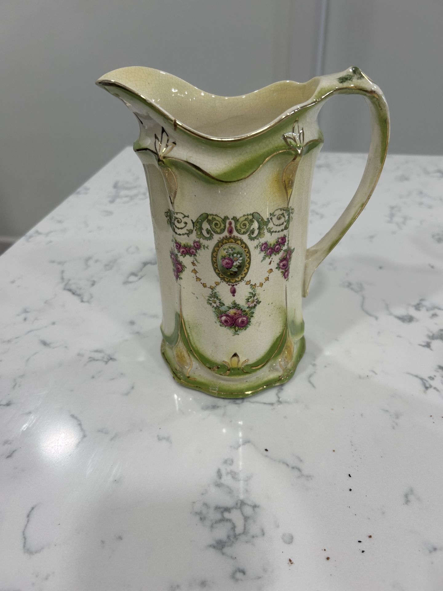 Porcelain Pitcher With Floral Medallion Decoration In Art Nouveau Style