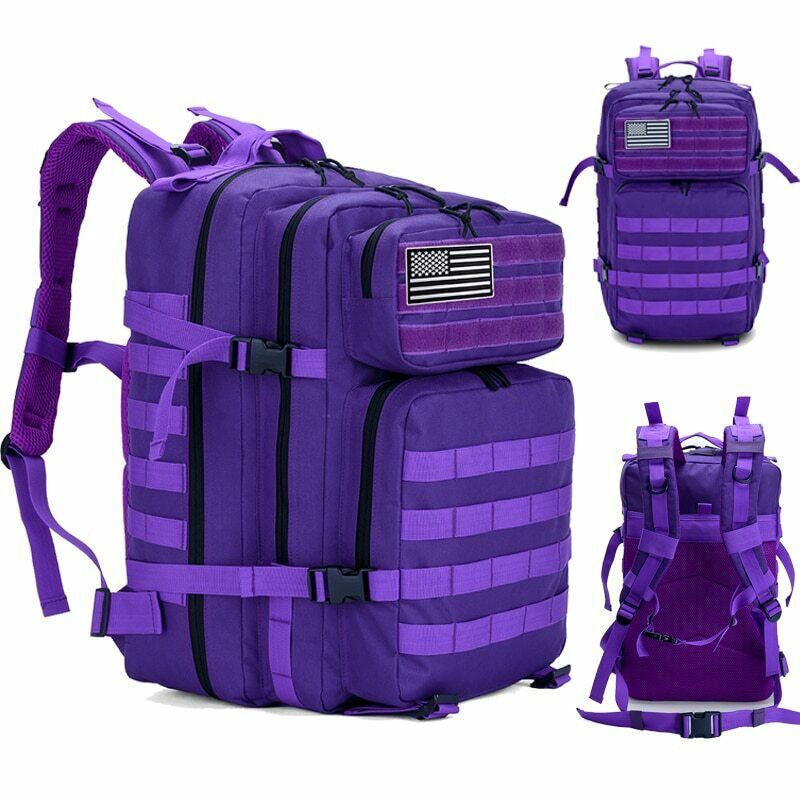Purple Tactical Backpack 45L With Flag Patch - New